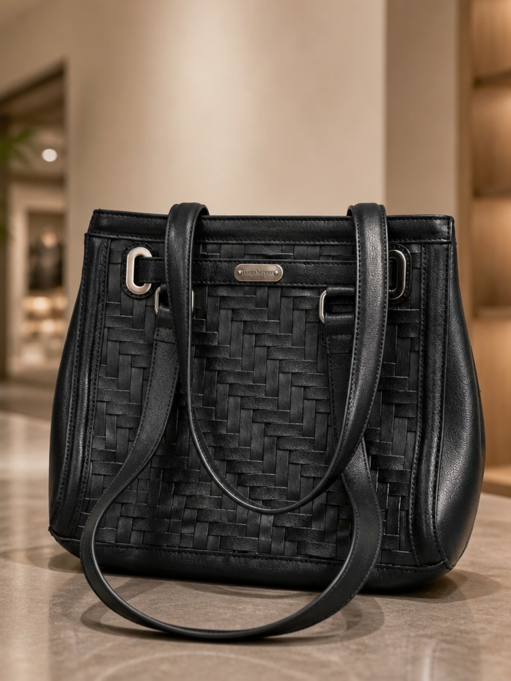 Longaberger Black Woven Leather Shoulder Tote